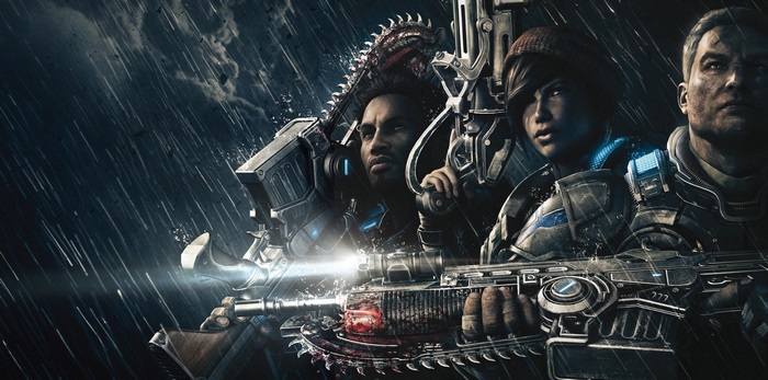 Gears 5 Kait Diaz and Marcus Fenix in Rain