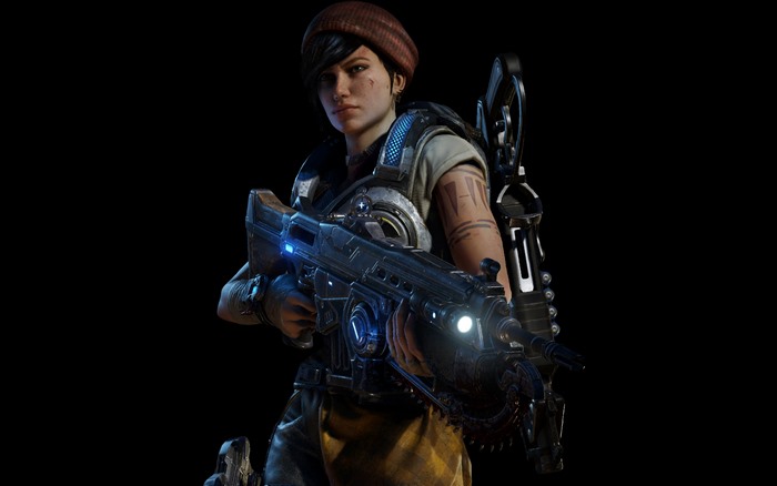 Kait Diaz from Gears of War holding a rifle