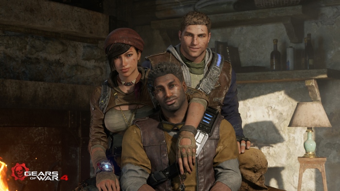 Kait Diaz and two men from Gears of War 4