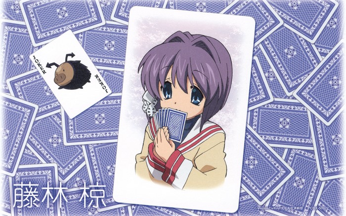Fujibayashi Ryou from Clannad holding cards