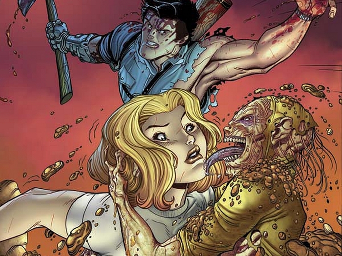 Ash Williams fighting a zombie