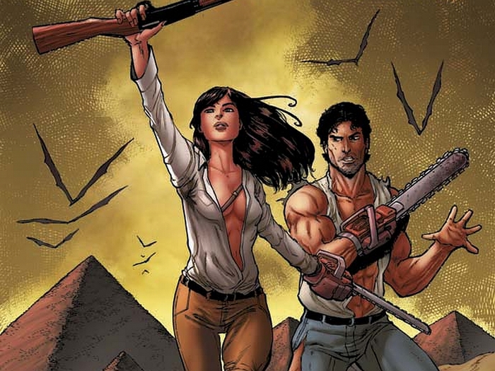 Ash Williams and woman with guns in Egypt