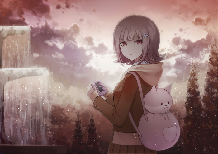 Chiaki Nanami with a cat backpack
