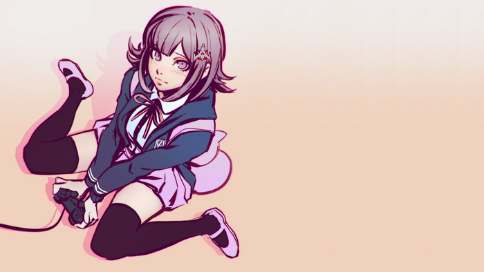 Chiaki Nanami from Danganronpa holding a game controller