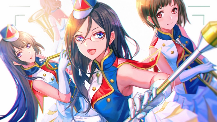Asuka Tanaka and bandmates in marching band uniforms