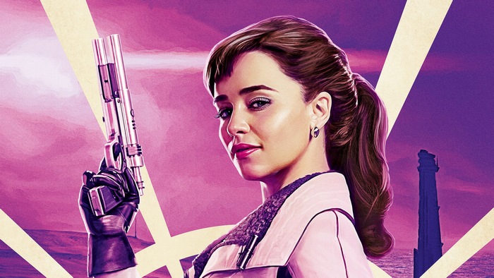 Qi'ra from Star Wars holding a blaster