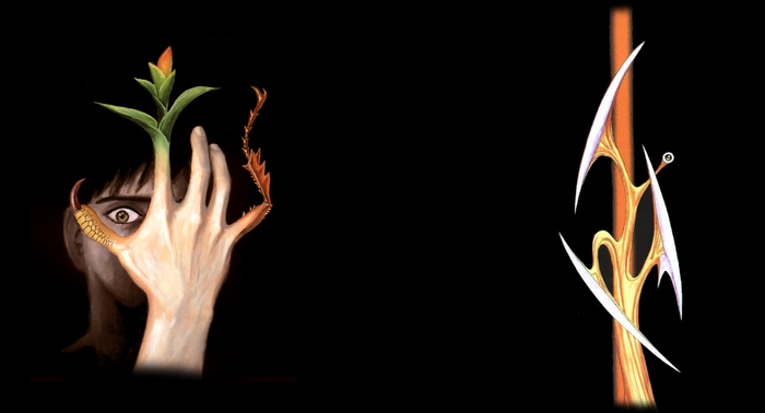 Shinichi Izumi with plant and creature