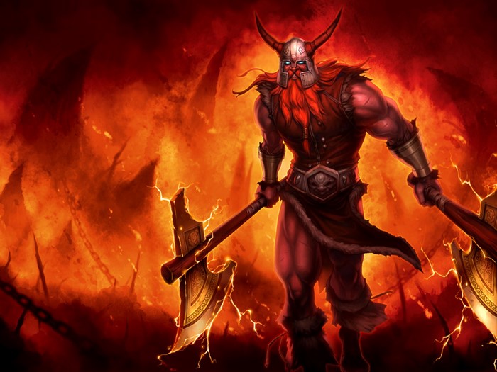 Olaf from League of Legends with axes