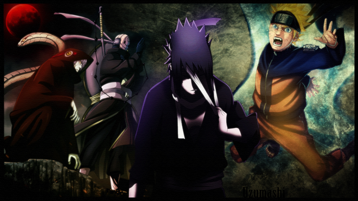 Naruto, Sasuke, Kabuto, and Obito from Naruto