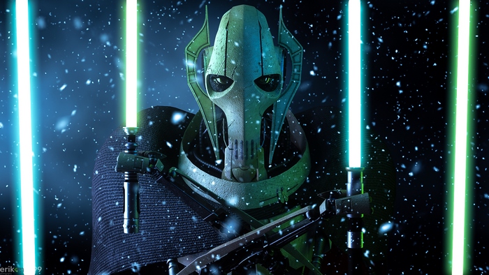 General Grievous from Star Wars with two lightsabers