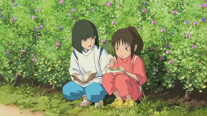 Chihiro and Haku in Spirited Away