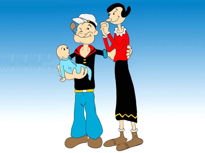 Popeye and Olive Oyl with a baby
