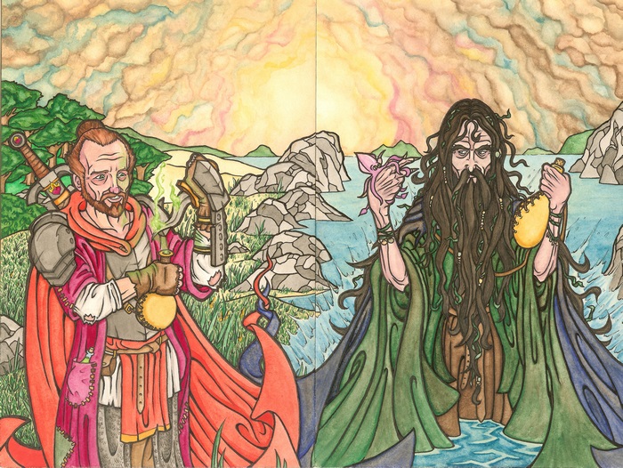 Thoros of Myr with a sword and potions