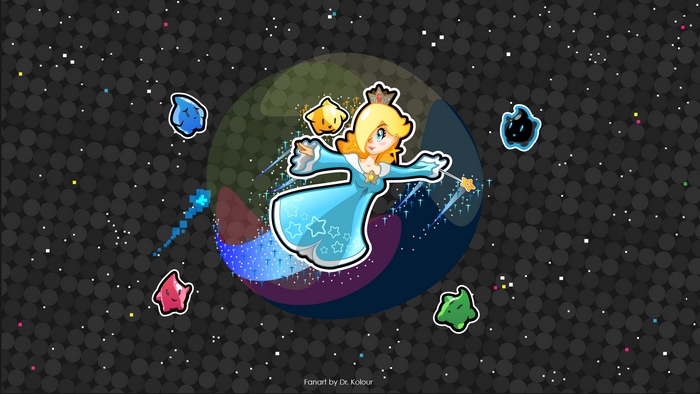 Rosalina from Super Mario with Lumas in space