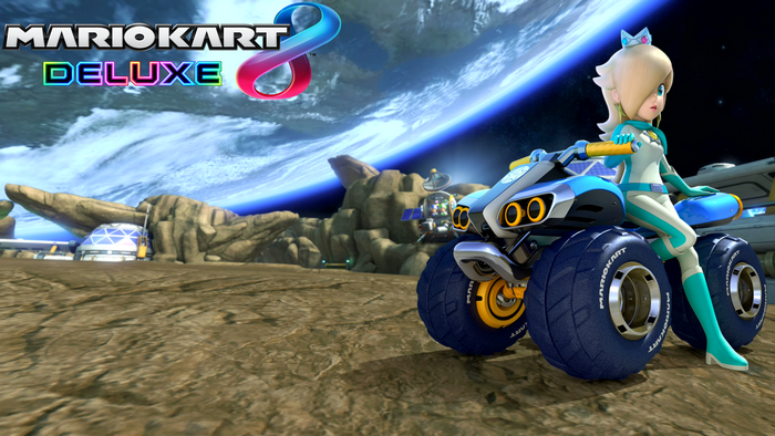 Rosalina from Mario Kart 8 Deluxe on a moon track