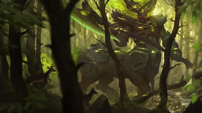 Hecarim from League of Legends in a forest