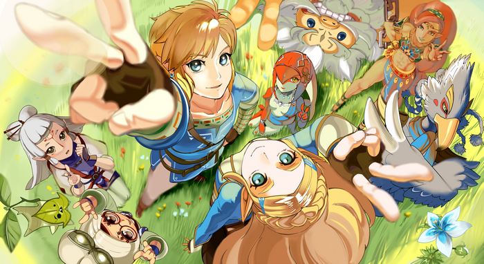 The Legend of Zelda characters in a field