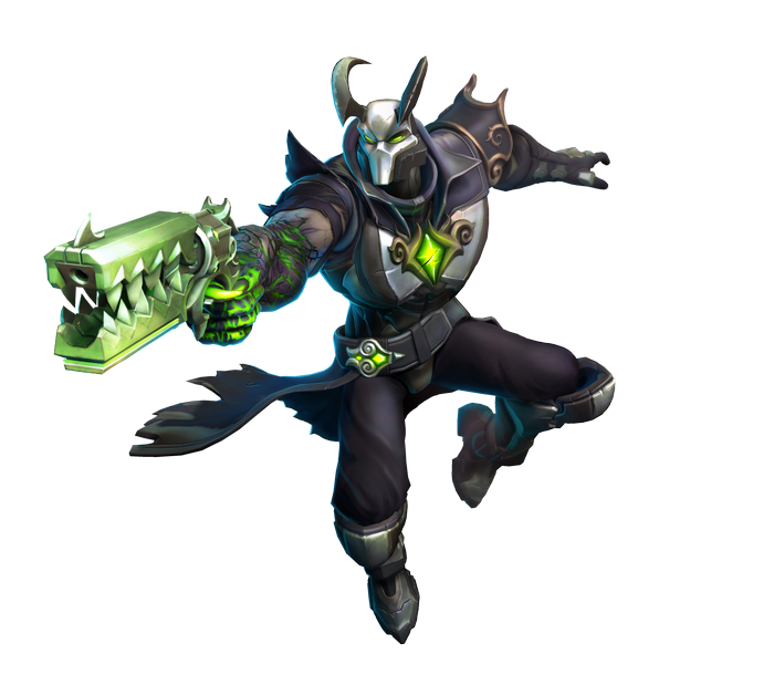 Androxus from Paladins holding a gun