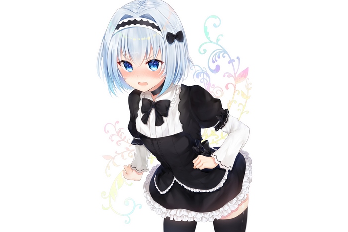 Maid girl with blue hair and blue eyes