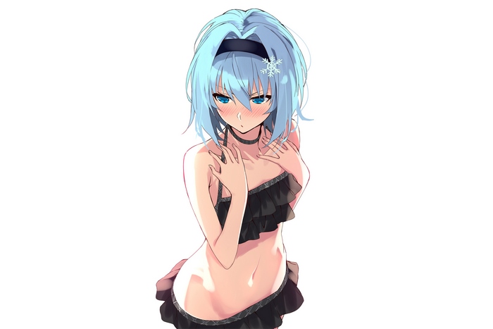 Anime girl with blue hair and snowflake accessory