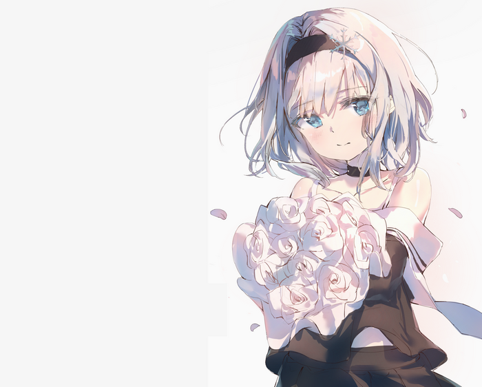 Girl holding a bouquet of roses
