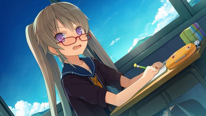 Mashiro Arisaka writing at a desk