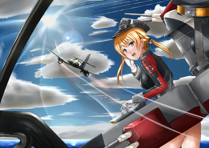 Prinz Eugen from Kantai Collection flying a plane