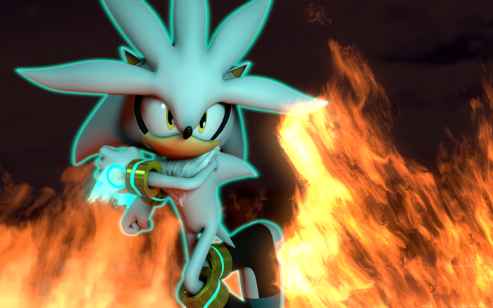 Silver the Hedgehog Amid Fiery Flames