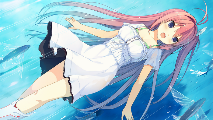 Asuka Kurashina floating in water with fish