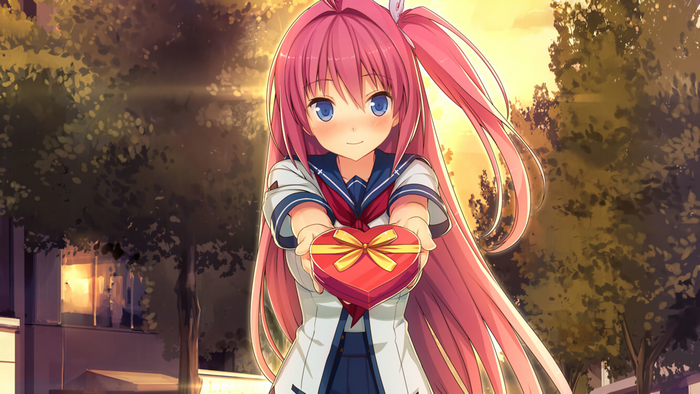 Asuka Kurashina holding a heart-shaped chocolate box