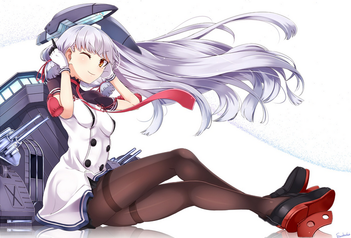 Murakumo from Kancolle sitting by ship parts