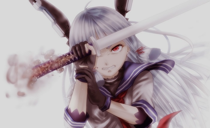 Murakumo from Kancolle with a sword