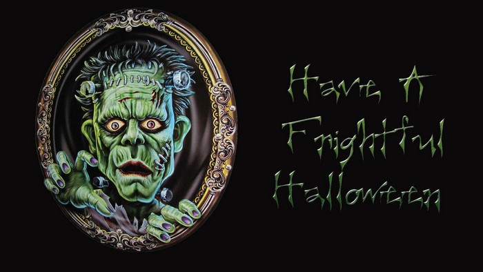 Frankenstein's Monster in a Mirror with Halloween Greeting