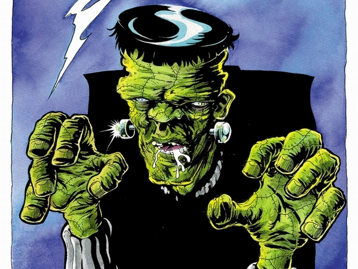 Frankenstein's monster with lightning bolt