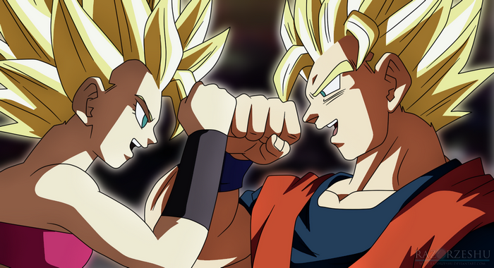 Caulifla and Goku from Dragon Ball