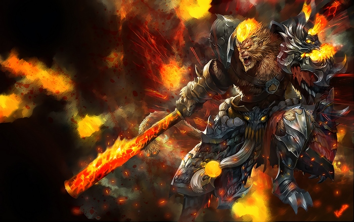 Wukong from League of Legends with fiery staff
