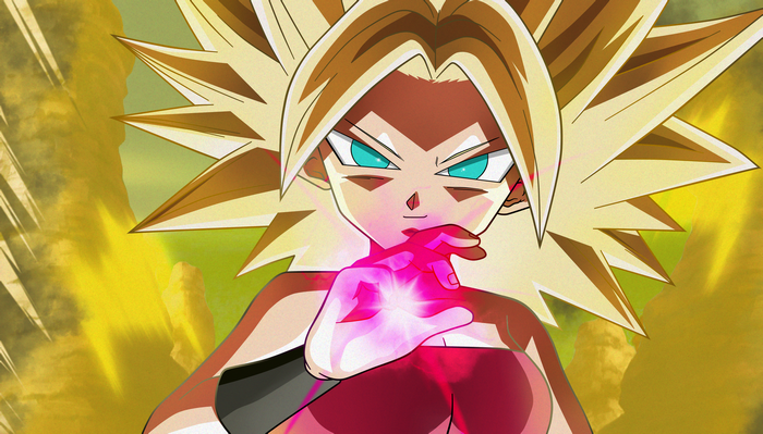 Caulifla from Dragon Ball charging energy