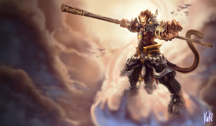 Wukong from League of Legends in clouds