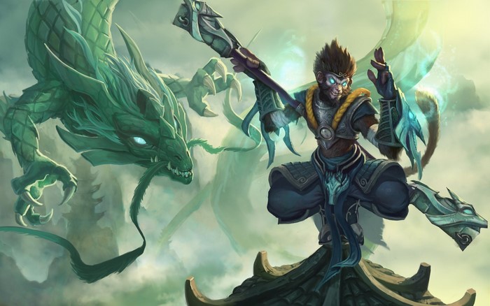 Wukong from League of Legends with a dragon