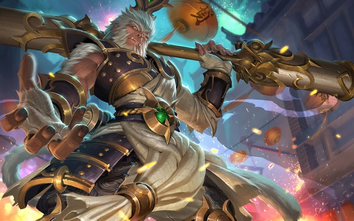 Wukong from League of Legends holding a staff