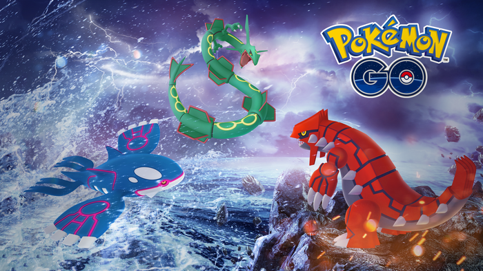 Rayquaza, Kyogre, and Groudon from Pokemon GO