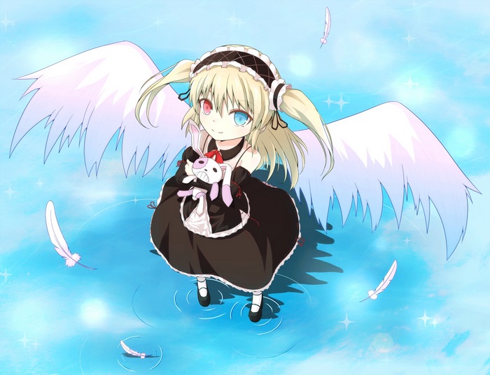 Kobato Hasegawa with wings and bunny plush