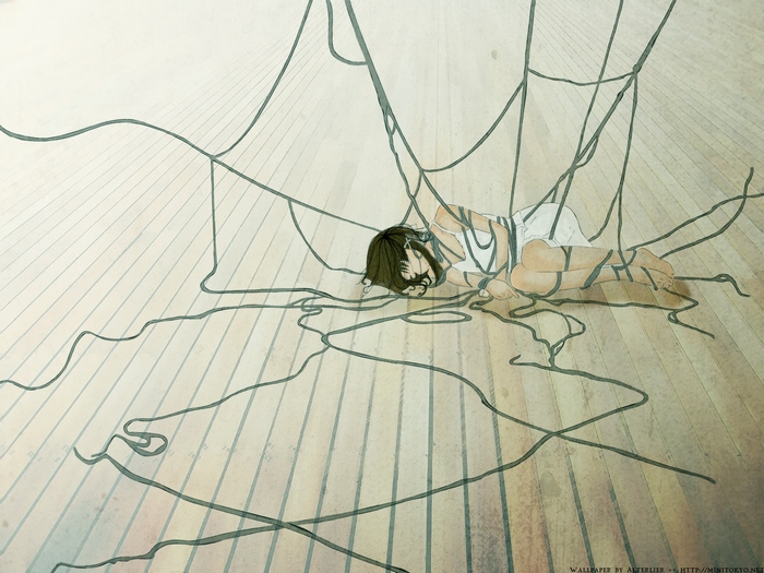 Lain Iwakura trapped in wires