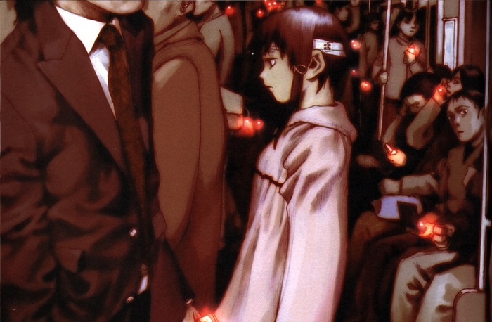 Lain Iwakura on a crowded train