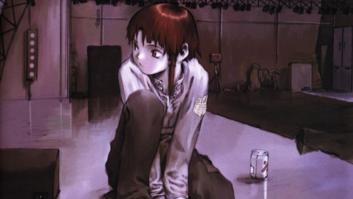 Lain Iwakura in a dimly lit room