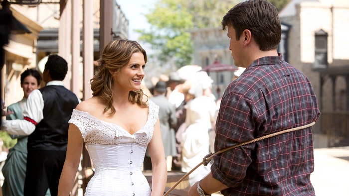 Castle and Beckett in Western attire