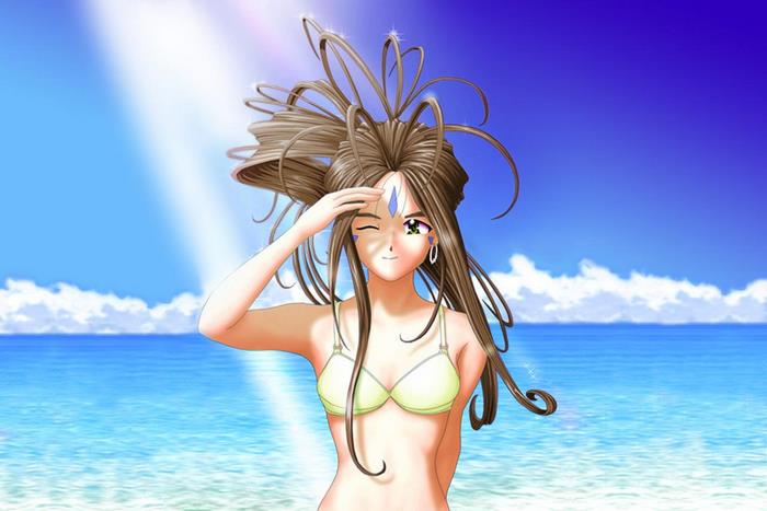 Belldandy from Ah! My Goddess on a beach