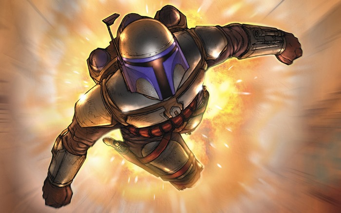 Jango Fett from Star Wars in motion