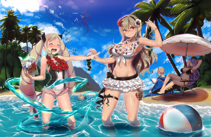 Camilla and Corrin from Fire Emblem on a beach