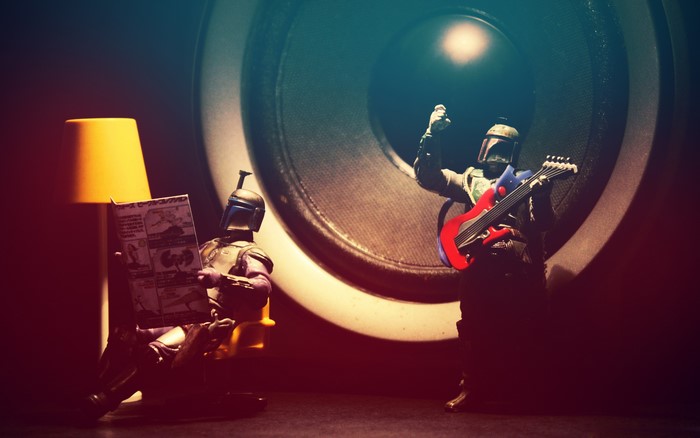 Jango Fett figures with guitar and book